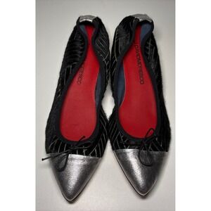 J David Moresco Black Pony Hair Silver Cap Toe Block Heel Pumps Size 41 Italy